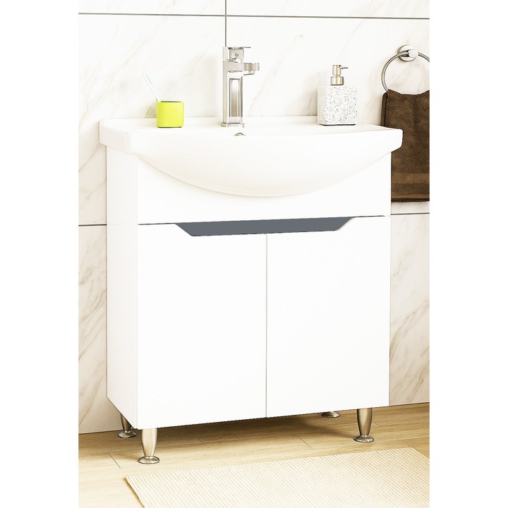 Set mobilier baza si lavoar Badenmob, seria 050, 71x45x81cm, Alb/Antracit