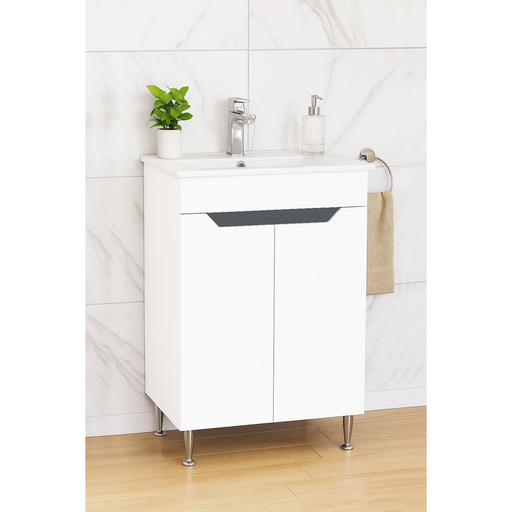 Set mobilier baza si lavoar Badenmob, seria 056, 50x46x81cm, Alb/Antracit