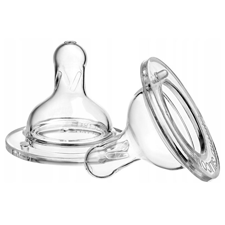 Set 2 tetine anti-colici cu debit rapid pentru biberon cu gura larga Akuku A0121, Transparent 6-9 luni