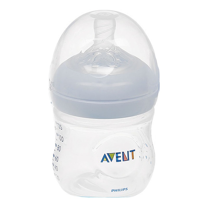 Бебешка бутилка със силиконов биберон Philips Avent Natural SCD301/01-FCAD, Бяла 0-3 месеца