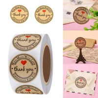 Rola 500 etichete autoadezive Thank you, NUODWELL, Durabil si usor de utilizat, Pentru petrecere, Craciun, Halloween, ceremonie de nunta si alte evenimente importante, Kraft, 3.8 cm, Maro