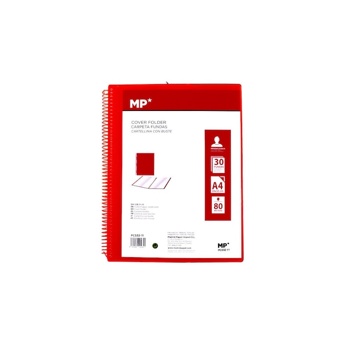 Dosar 30 buzunare A4 cu spirale si coperta rosie