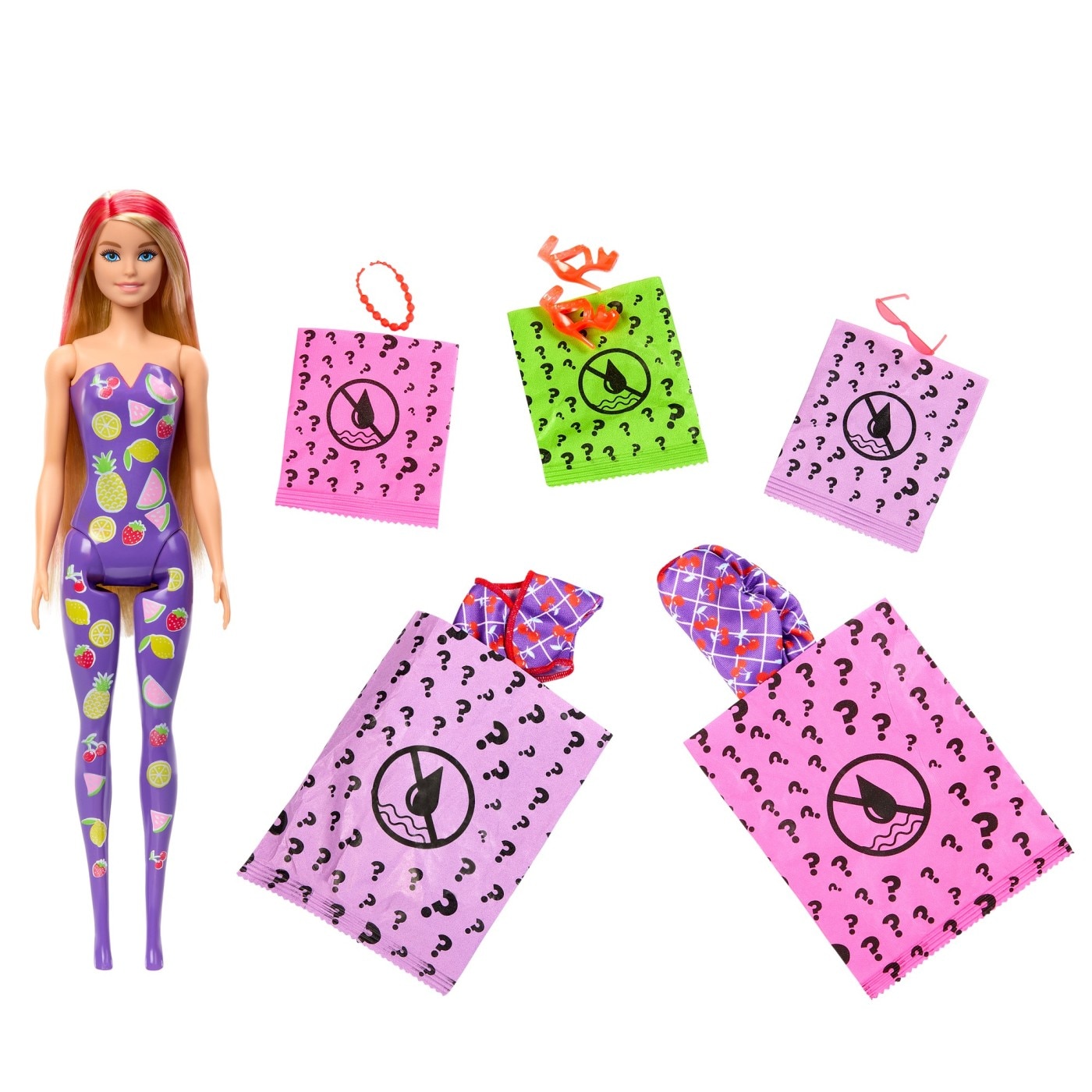 Papusa Barbie Color Reveal Sweet Fruit 7 accesorii surpriza