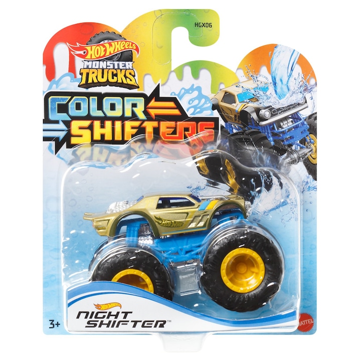 Hot Wheels Monster Trucks – Színváltók, Night Shifter, 1:64