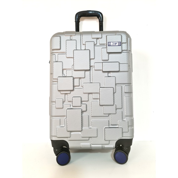 Troler mediu, My Luggage LEGO, 66X39X26cm, roti duble, fermoar impermeabil, culoare Gri/fermoar Albastru