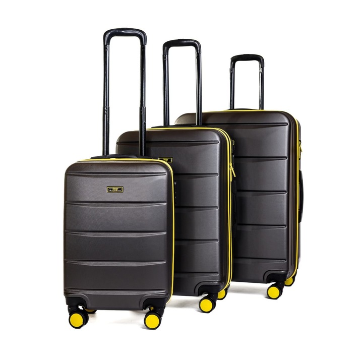 Set 3 Trolere, My Luggage TOKIO, ABS, marime L, M, S, fermoar impermeabil, culoare Antracit/fermoar galben