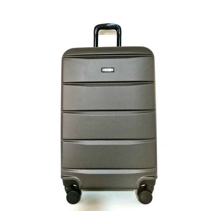 Troler mediu, My Luggage TOKIO, 66x39x26cm, roti duble, fermoar impermeabil, culoare Antracit/fermoar Negru
