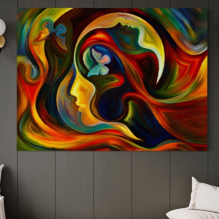 Премиум картина върху платно, LuxCanva® A1092, Сън на пеперуда, 100 X 135 CM, 100% памучно платно 400g/m2, дървена рамка, абстрактно, пеперуди, цветен сън, ярки цветове