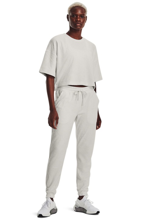Under Armour, Top crop din terry, pentru fitness Journey, Gri deschis, L