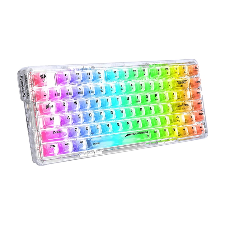 Tastatura gaming mecanica Bluetooth cu si fara fir Redragon Elf PRO transparenta iluminare RGB