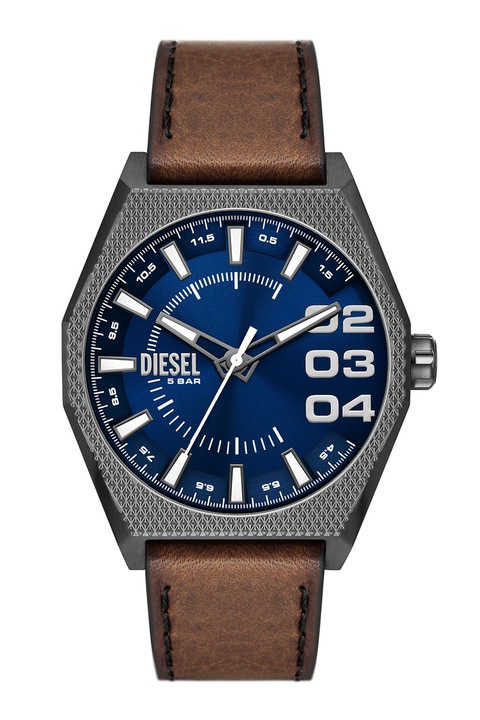 Diesel, Bőrszíjas rozsdamentes acél karóra, Barna, Fémszín