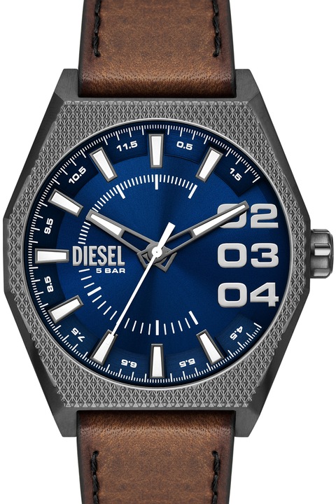 Diesel, Часовник от неръждаема стомана с кожена каишка, Кафяв, Тъмносив
