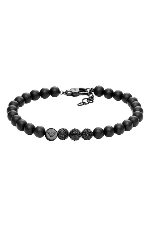 Emporio Armani, Bratara cu margele de agate si cristale, Negru