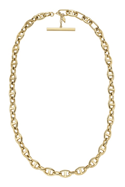 Fossil, Colier de otel inoxidabil cu logo, Auriu