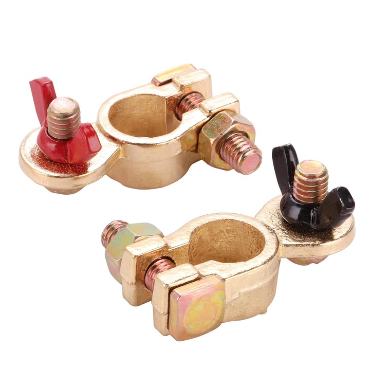 Jormftte autó akkumulátor bilincsek, tömör sárgaréz, 12V/24V, kódolt szárnyas anyákkal