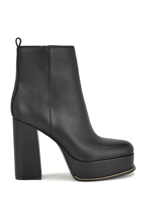 NINE WEST, Botine de piele ecologica cu toc masiv Lorain, Negru, 36