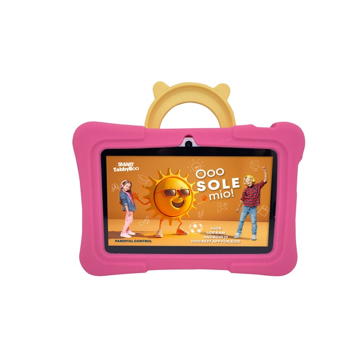 SMART TabbyBoo Sole Fun táblagép, 64 GB, 4 GB RAM, Android 12 szülői felügyelettel, Wi-Fi, 7" IPS képernyő, 1000 játék és oktatási tevékenység gyerekeknek - rózsaszín