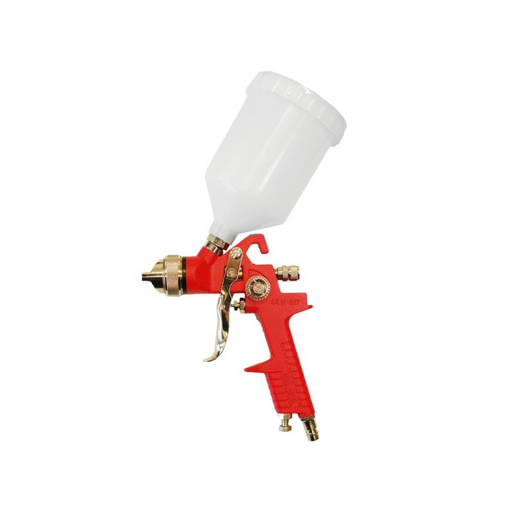 Festőpisztoly tartállyal, AwTools, Alumínium, Ergonomikus fogantyú, 600 ml, 320 l/perc, 3 bar, 1,7 mm, Többszínű