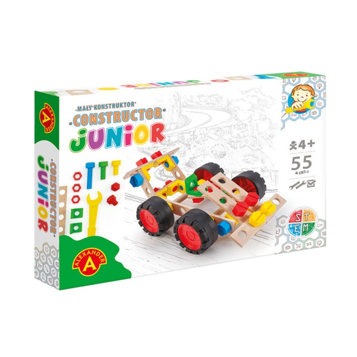 Masinuta de auto-asamblare Little Constructor Junior, Alexander, Lemn, Multicolor