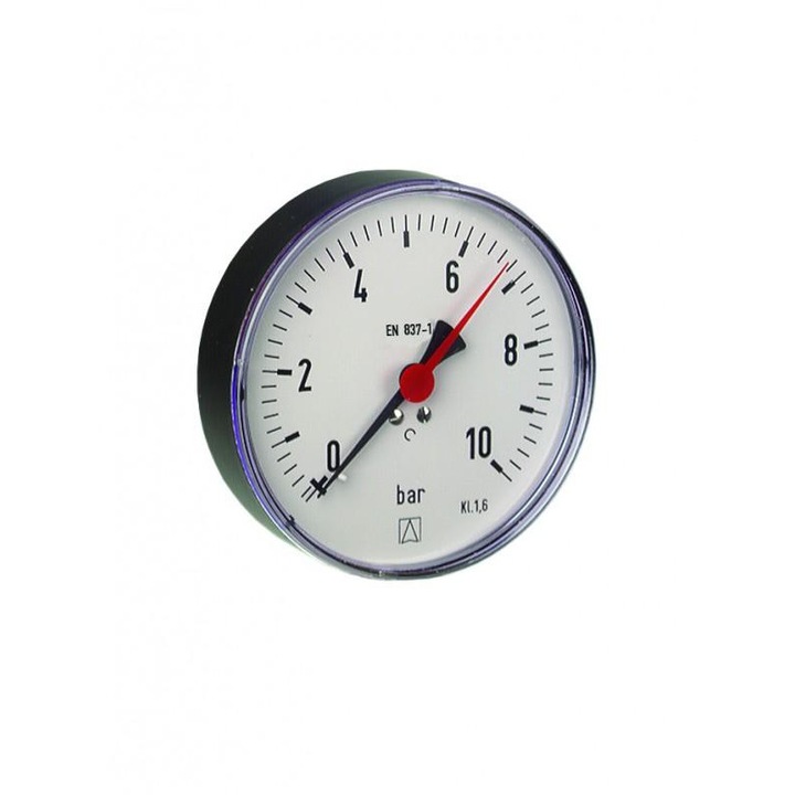 Nyomásmérő RF 63 AX, Afriso, műanyag, 0-10 bar, O 63 mm, axiális csatlakozás G1/4B, osztály 2.5, fehér/fekete