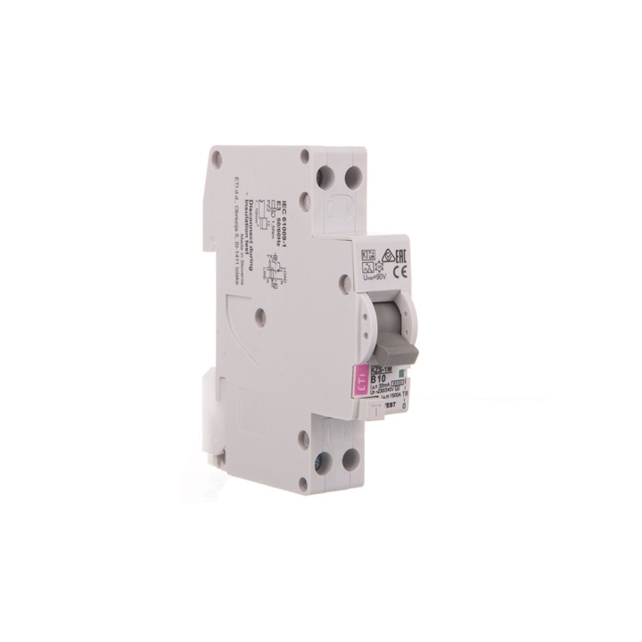 Intreruptor diferential RCBO, 1 modul, 1P+N, 10A, 30mA, 6kA, curba B, tip A, KZS, 002175202, ETI