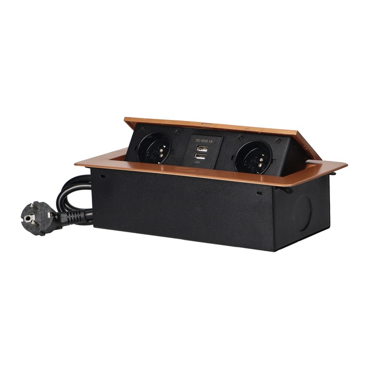 Мебелна розетка за вграждане, Orno, 2x2P+Z, 2xUSB, златисто/черно