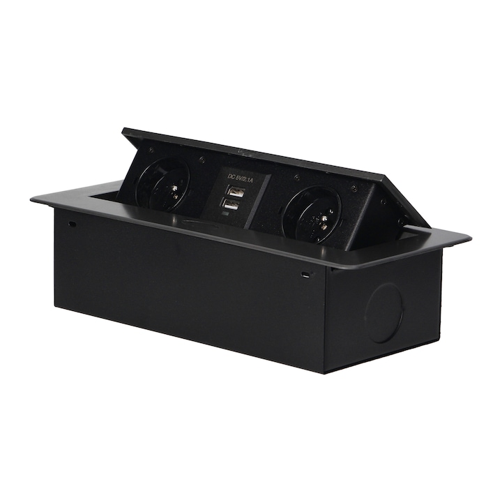 Priza incastrata de mobila, 2x2P+Z, 2xUSB, Grafit