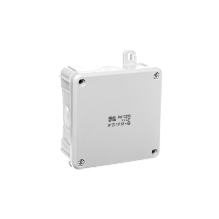 Cutie 2K IP55 cu console de montare exterioare, Elektro-Plast, 98 x 98 x 46mm, Alb