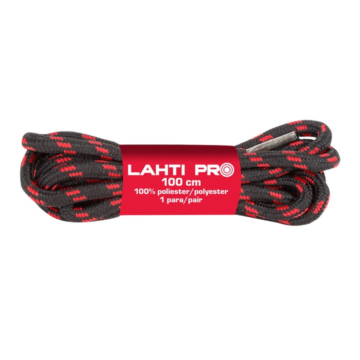 Snururi de incaltaminte, Lahti Pro, trekking, 4mm, negru-rosu, 100x120x150cm, set