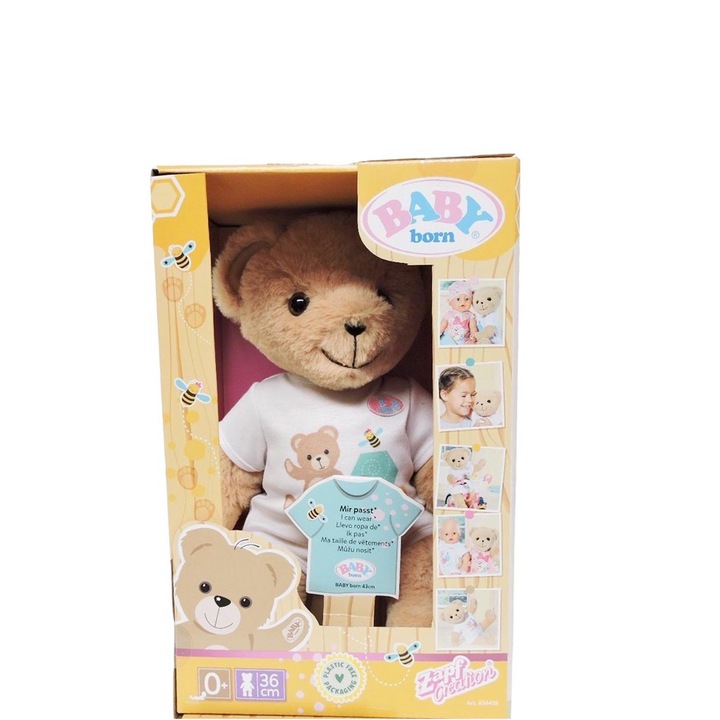 Ursulet Baby born, Zapf, Plus, 36 cm, Maro/Alb