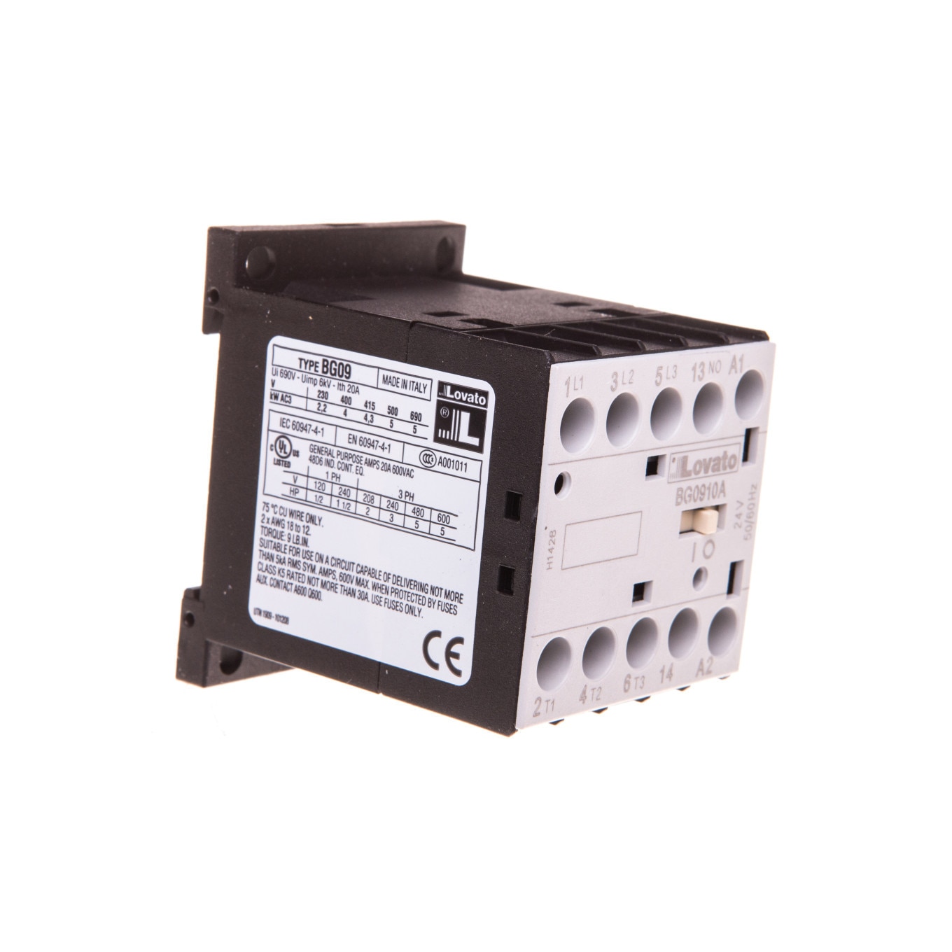 Contactor de putere, Lovato Electric, 3P, 9A, 4kW la 400VAC, AC3, Negru ...