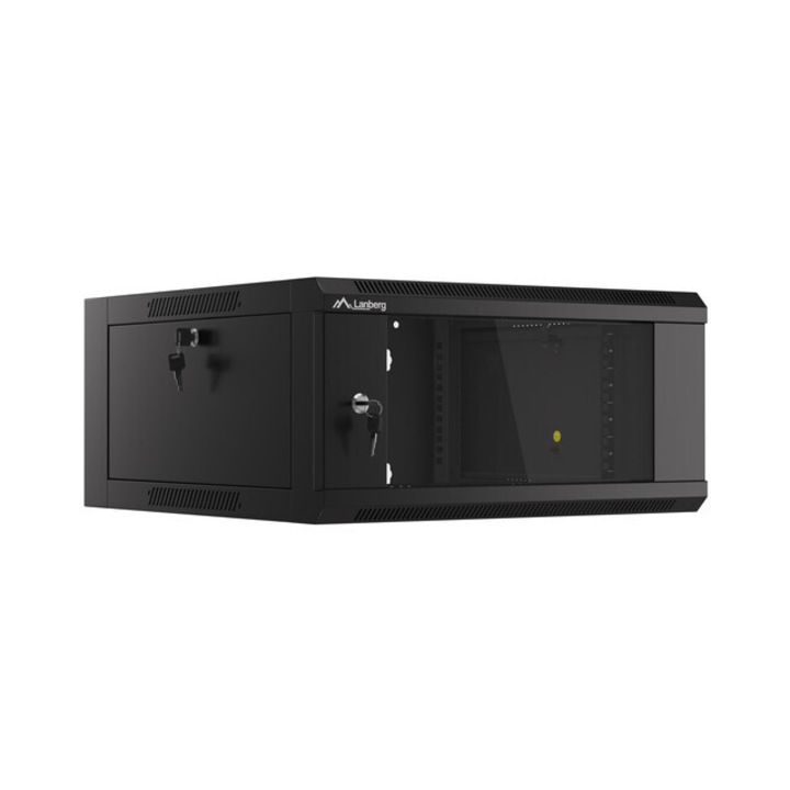 Fém szekrény, Landbers, Üvegajtóval, 19", Fekete