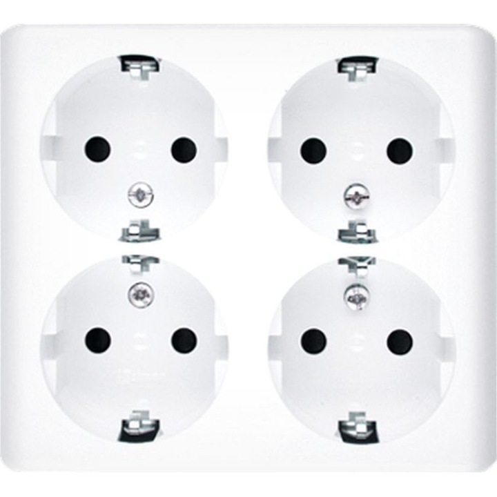 Priza Schuko cvadrupla, Kontakt-Simon, 250 V, IP20, Plastic, Alb