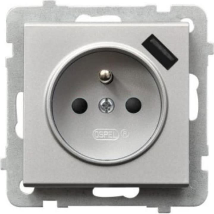 Контакт Ospel Sonata, 1/4, USB 2.1A, матово сребро