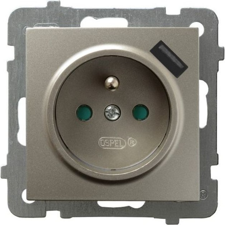 Priza simpla cu impamantare, obturatoare pentru calea curenta si cu incarcator USB cu lumina satinata GP-1GZPUSB/m/45 Ospel AS 950270