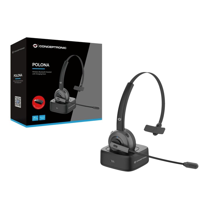 Слушалки с микрофон, Conceptronic, Wireless, Черни
