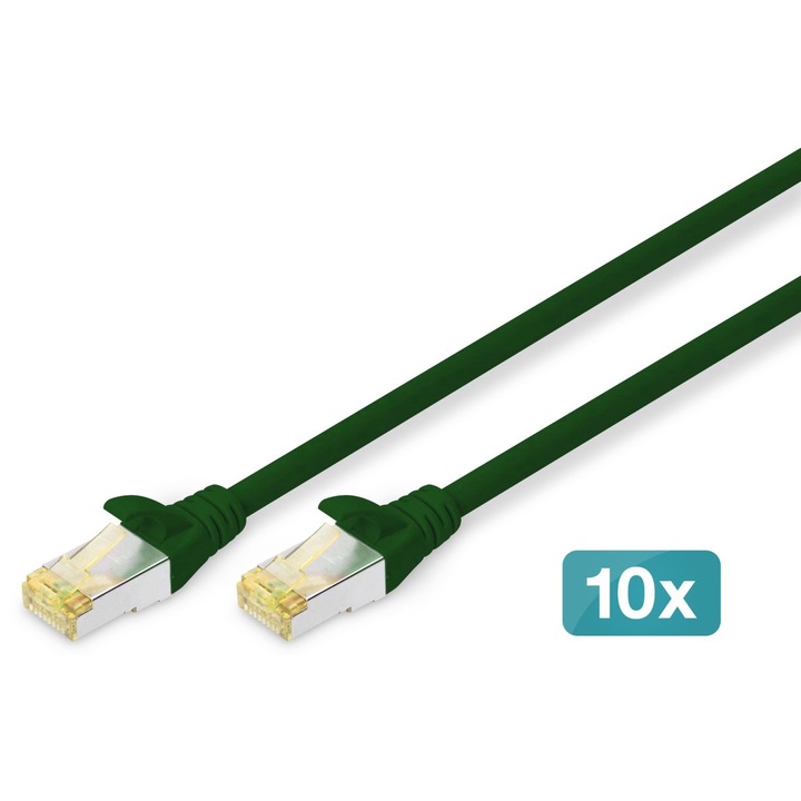 Digitus CAT6A S-FTP Patch Cable 1m Green (10db), 238385, Hálózati kábelek