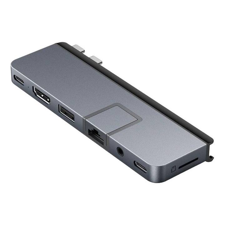 USB-C хъб, Hyper, 7 порта, 10/100/1000Mbps, 4K Ultra HD, сив
