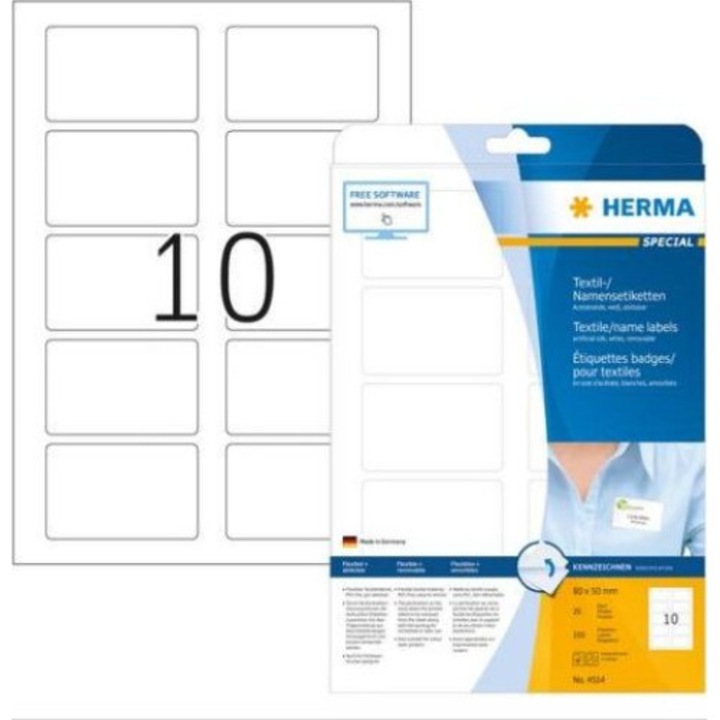 Set 20 etichete detasabile, Herma, A4, Alb, 80x50 mm