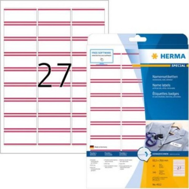 Комплект от 20 подвижни етикета, Herma, A4, Бяло/Розово, 63.5x29.6 mm