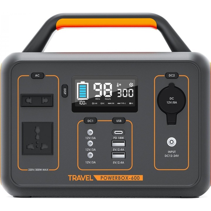Преносимо зарядно, TRAVEL, POWERBOX OPTI 600, 300W, Сиво