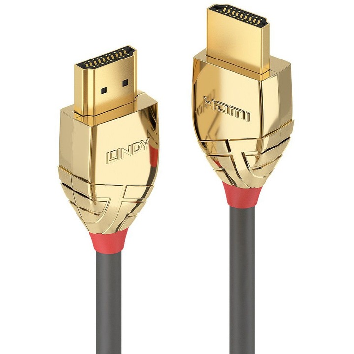 HDMI кабел, Lindy, 2 м, златен