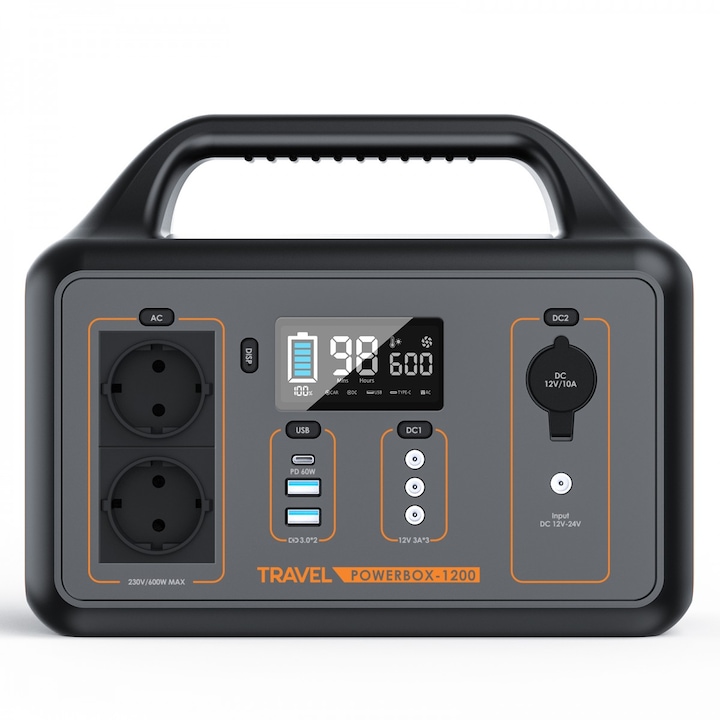 Преносима батерия, TRAVEL, POWERBOX OPTI1200, 6000W, сиво/черно