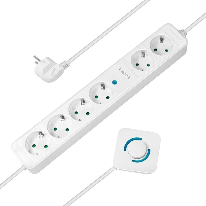 Logilink elosztó 6 aljzat kapcsolóval 1,5 m fehér (LPS271) (LPS271)