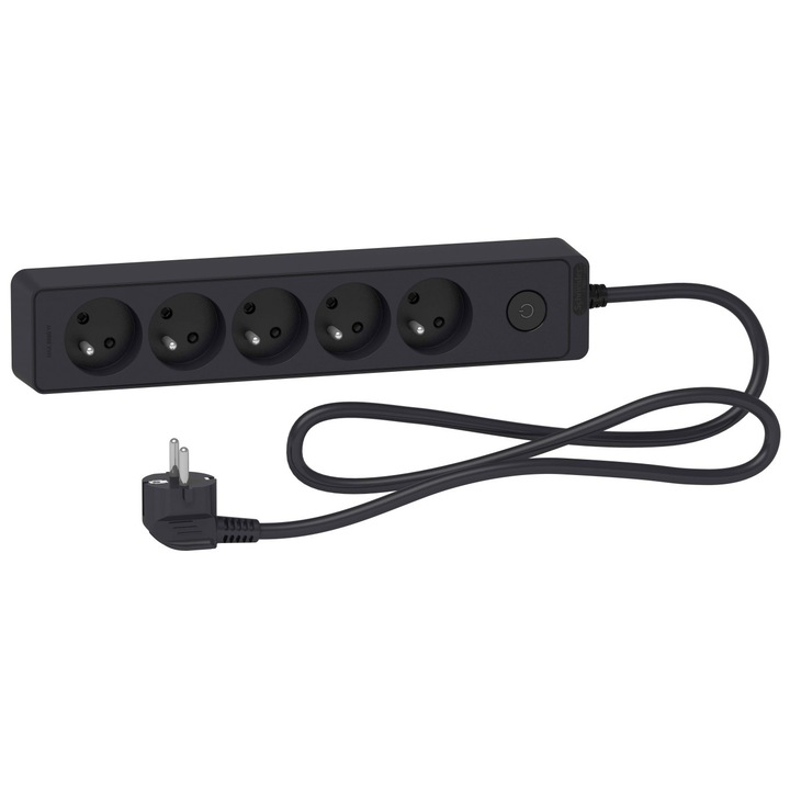 Prelungitor cu protectie la supratensiune, Schneider Electric, 5 prize, 1.5 m, negru