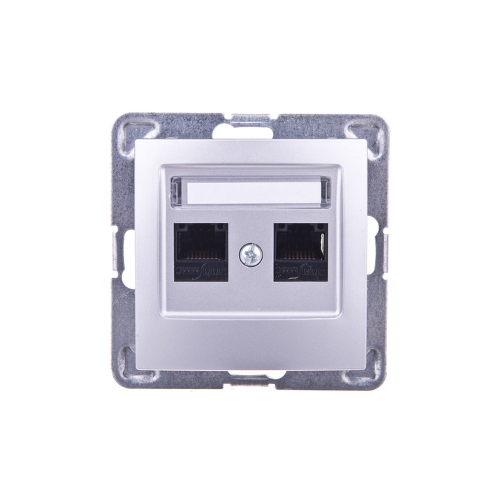 Букса за компютър, Ospel, двойна, RJ45, cat.5e silver