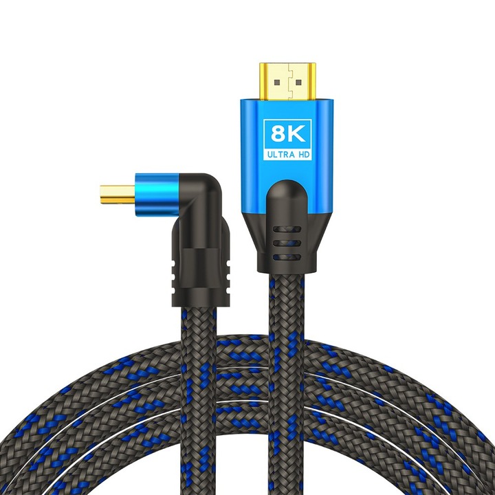 HDMI кабел, Savio, V2.1, 5m, 8k, меден, син/черен