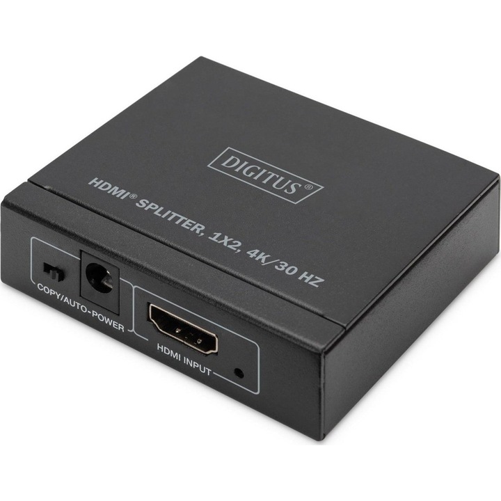 Splitter HDMI, Digitus, Metal, 1x2 HDMI mama, 4K/30Hz, 7 x 6 x 2 cm, Negru