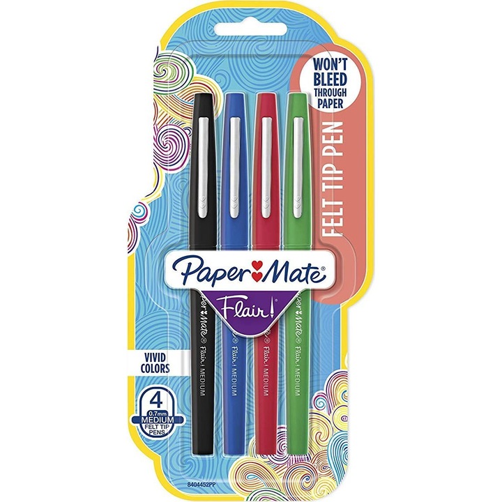 Комплект от 4 цветни химикалки, Paper Mate, връх 0,7 мм, многоцветни