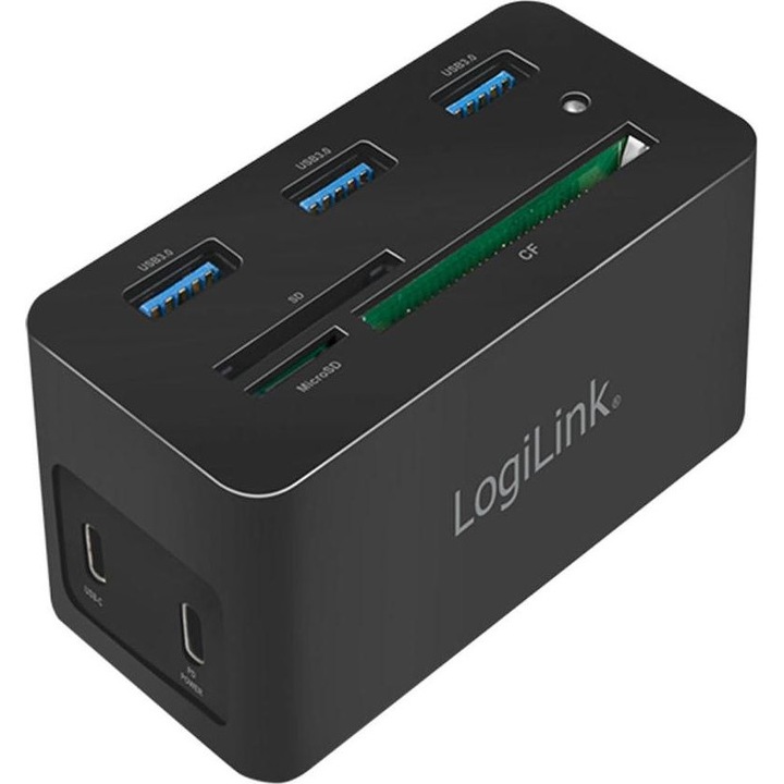 Хъб с 10 USB порта, LogiLink, USB 3.2, HDMI, PD4, черен